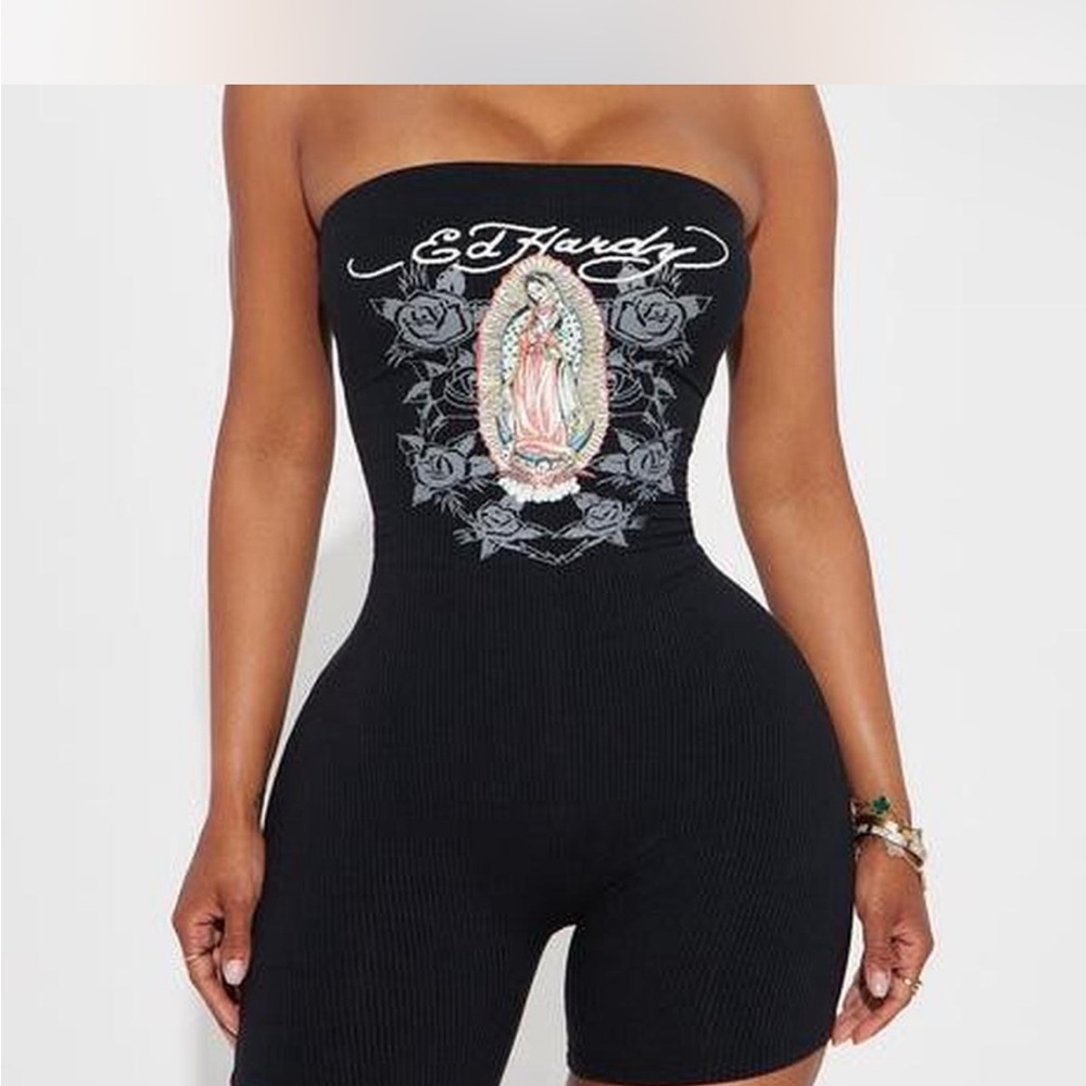 NWT 🏷️ 🌹 Ed Hardy Virgin Mary Ribbed Romper